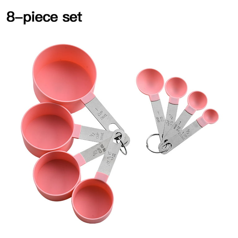 8 Pcs/set Measuring Cup Spoon Set Stainless Steel Handle Plastic Measuring  Cup Cooking Baking Tool, Pink 