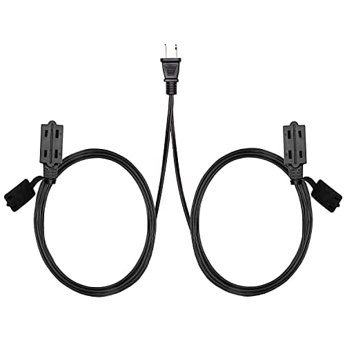 6 Ft Double Ended Extension Cord, Black - 16/2 SPT-2 Split Electrical Cable with 6 Power Outlets