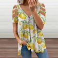 thumbnail image 2 of Watercolor Yellow Fruit Lemon Womens Summer V Neck Zipper Top Short Sleeve T Shirt Off Shoulder Top Casual Classy Loose Shirts, 2 of 7