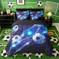 thumbnail image 3 of Meiyoeat Neon Soccer Ball Pattern Queen Bedding 7Pcs for Sports Fans,Futuristic Light Print Bedding Comforter Set Queen,Blue Black, 3 of 6