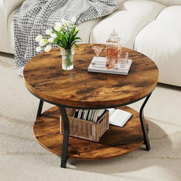 DELAMU 31.5" Round Coffee Table for Living Room, Rustic Brown