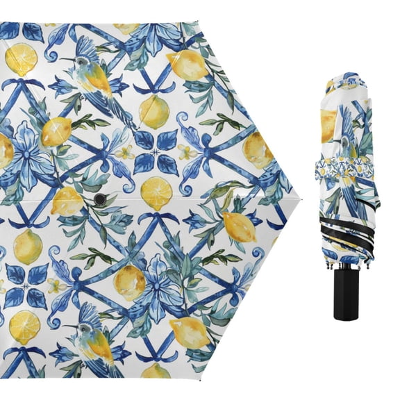 Lemon and Plant Compact Sun Umbrella Windproof Travel Umbrellas for Rain Strong Portable UV Protection