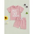 thumbnail image 4 of Kids Baby Toddler Girls Shorts Clothing Set, 6 12 18 24 Months 2T 3T 4T Short Sleeve Crew Neck Letters Print T-shirt with Shorts Summer Outfit, 4 of 9