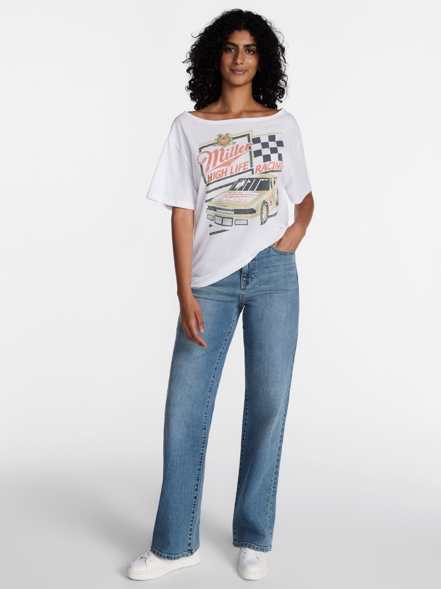 Miller High Life Women's Off the Shoulder Graphic Tee, Sizes XXS-XXL