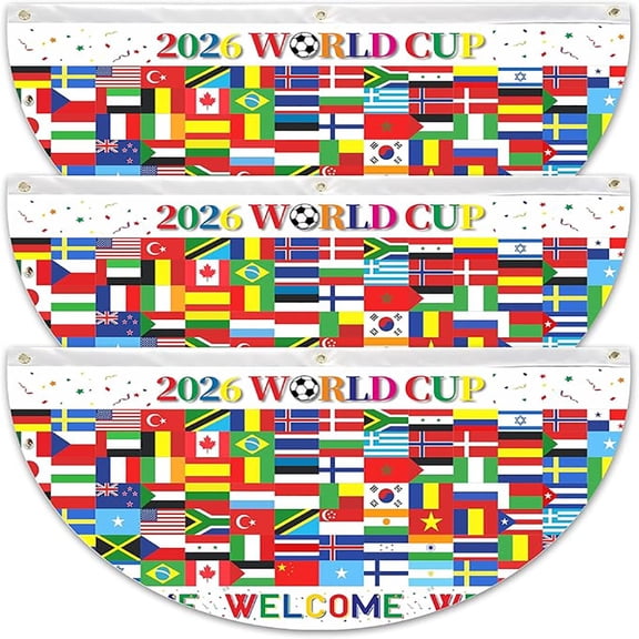 World Flags Banner 3-Pack 1.5x3 ft International Country Flags Decorations, Weatherproof Banner Flags for Outside Sports & Party Events