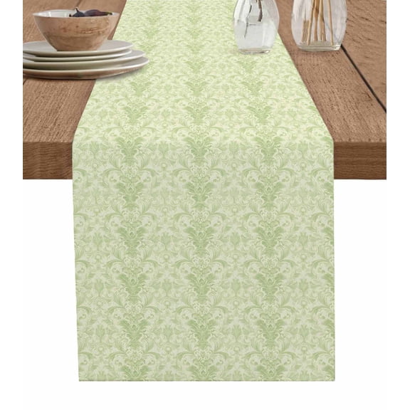 Hokiten Table Runners 108 Inches Long Dress Scarves, Yellow Baroque Farmhouse Coffee/Dining/Kitchen Table Runner for Living Room, Rustic Luxury Damask Scroll Floral 13x108 Inch