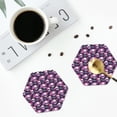 thumbnail image 4 of Lsque Skull Flower Pattern 4" Drink Coasters Set of 4, PVC Leather Absorbent Coasters, Table Coaster Set Decorative Coffee Cup Coasters Housewarming Gift -Hexagon, 4 of 6