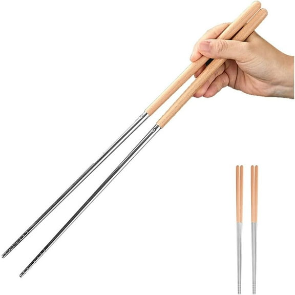 Pklyzj Advanced Stainless Steel Extra Long Cooking Chopsticks, 15.7 Inch, Heat Insulation and Anti Scalding, Reusable Kitchen Chopsticks 2 Pairs
