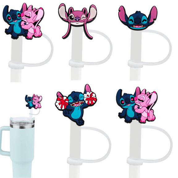 ZHZIYAG 5Pcs Stitch Straw Cover for Stanley Cup, 10mm Cartoon Silicone Straw Topper for Stanley Cup 30/403oz Tumblers, Funny Reusable Lid Accessories WW728#382