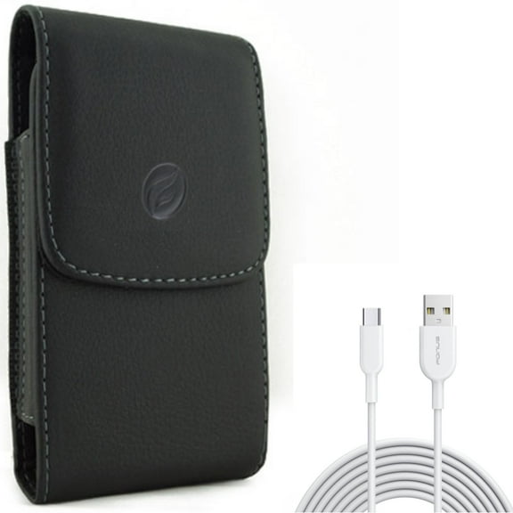 For Galaxy A73 /A23 /A14 /A13 5G - 6ft USB-C Cable w Case Belt Clip, Type-C Fast Charger Cord, Leather Holster Cover for Samsung Galaxy A73 /A23 /A14 /A13 5G