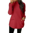 thumbnail image 2 of Women's Loose Fit Tunic Sweater, Plus Size Longline Knit Top, Slimming Casual Tunic, Mid-Length Round Neck Pullover, Fall Winter Blouse, Oversized Cozy Sweater, Outerwear Tunic Top Brick Red S, 2 of 9