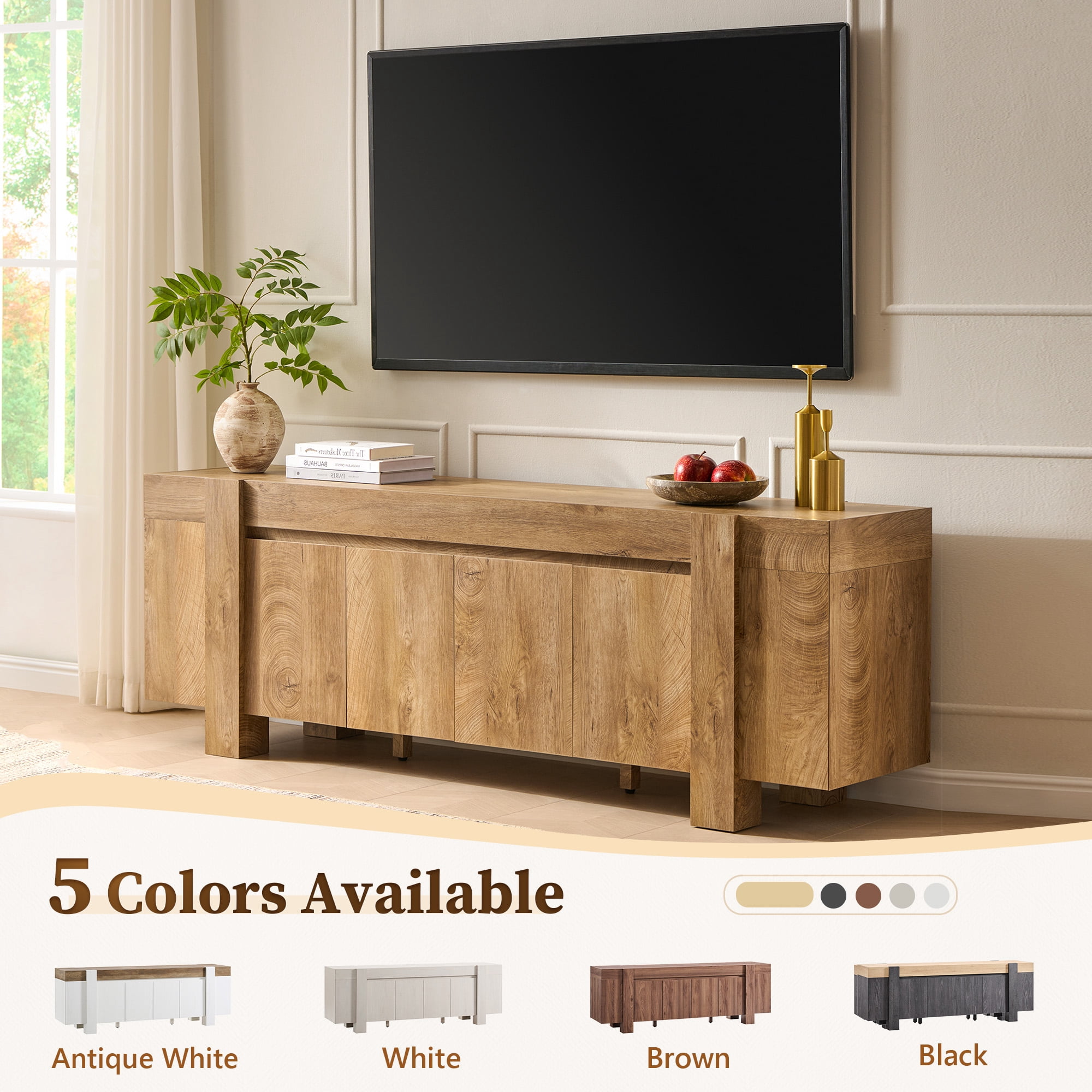 KeyWhat Modern TV Stand for TVs Up to 80", Storage Cabinet, 6 Compartments, Hidden Handles
