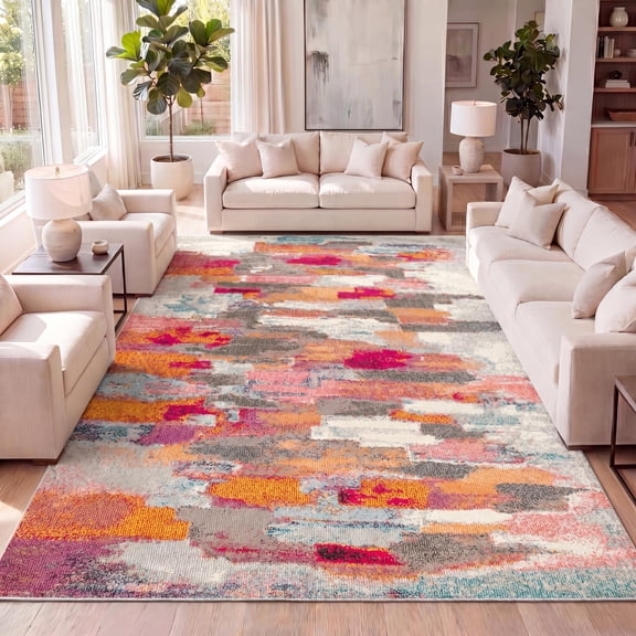JONATHAN Y CONTEMPORARY POP 5 x 8 Area Rug, Modern Abstract Brushstroke - Ivory/Pink, CTP101A-5