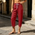 thumbnail image 4 of Women's Casual Cropped Pants Elastic Waist Drawstring Capris with Pockets Side Button Detail Relaxed Fit Lightweight Trousers for Lounge Summer Beach Walk, 4 of 7