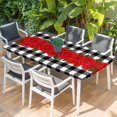 thumbnail image 2 of Valentine's Day Table Cloths for 5 Foot Rectangle Tables, Red Rose Flowers Buffalo Plaid Romantic Patio Waterproof Elastic Fitted Tablecloths, Washable Rectangular Table Cover for Camping, 2 of 8