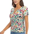 thumbnail image 2 of Wukai Colorful Spots Casual V-Neck Graphic Tees for Women: Lightweight and Breathable Summer Tops with Stylish Design-Medium, 2 of 8