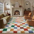 thumbnail image 3 of BERTHMEER 6'x9' Area Rugs for Living Room Bedroom High-Plie Ultra-Soft Fluffy Shag Rugs Checkered Carpets,Green Multicolor, 3 of 3