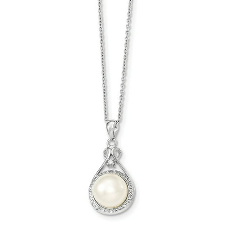 - Sterling Silver 10-11mm White Freshwater Cultured Pearl Cubic Zirconia Necklace - 17 Inch