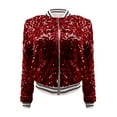thumbnail image 5 of Wdgfv Womens Sequin Jacket Party Festival Outfit Long Sleeve Zipper Up Stylish Glitter Blazer Bomber Jacket Red XL, 5 of 6