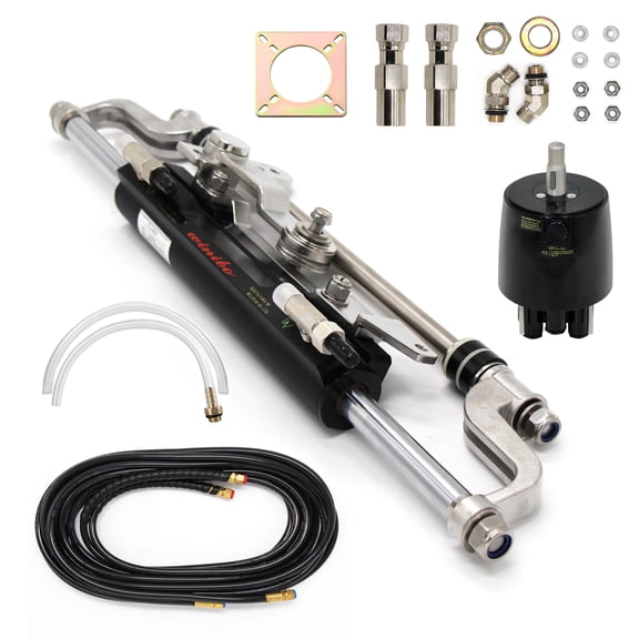 Winibo 300HP Outboard Hydraulic Steering Kit, Boat Marine Steering System with Two-Way Lock, Built-in Compact Cylinder, Helm Pump and 26FT Nylon Hose for Single Station, Single-Engine (ZA0350V1)