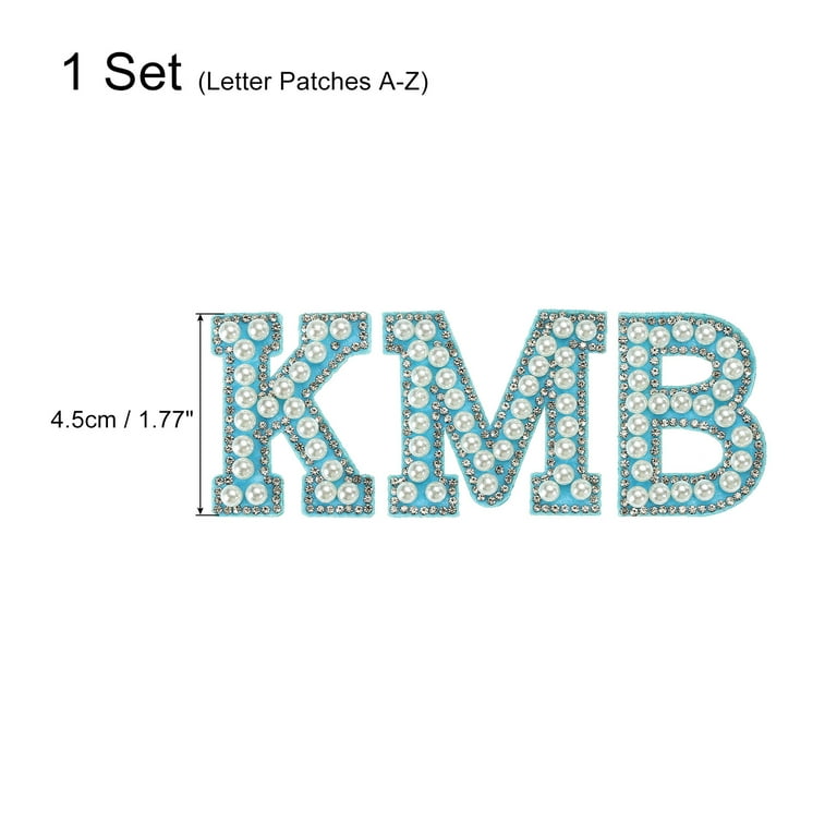 Uxcell Iron on Letter Pearl Letter Patches Rhinestone Blue