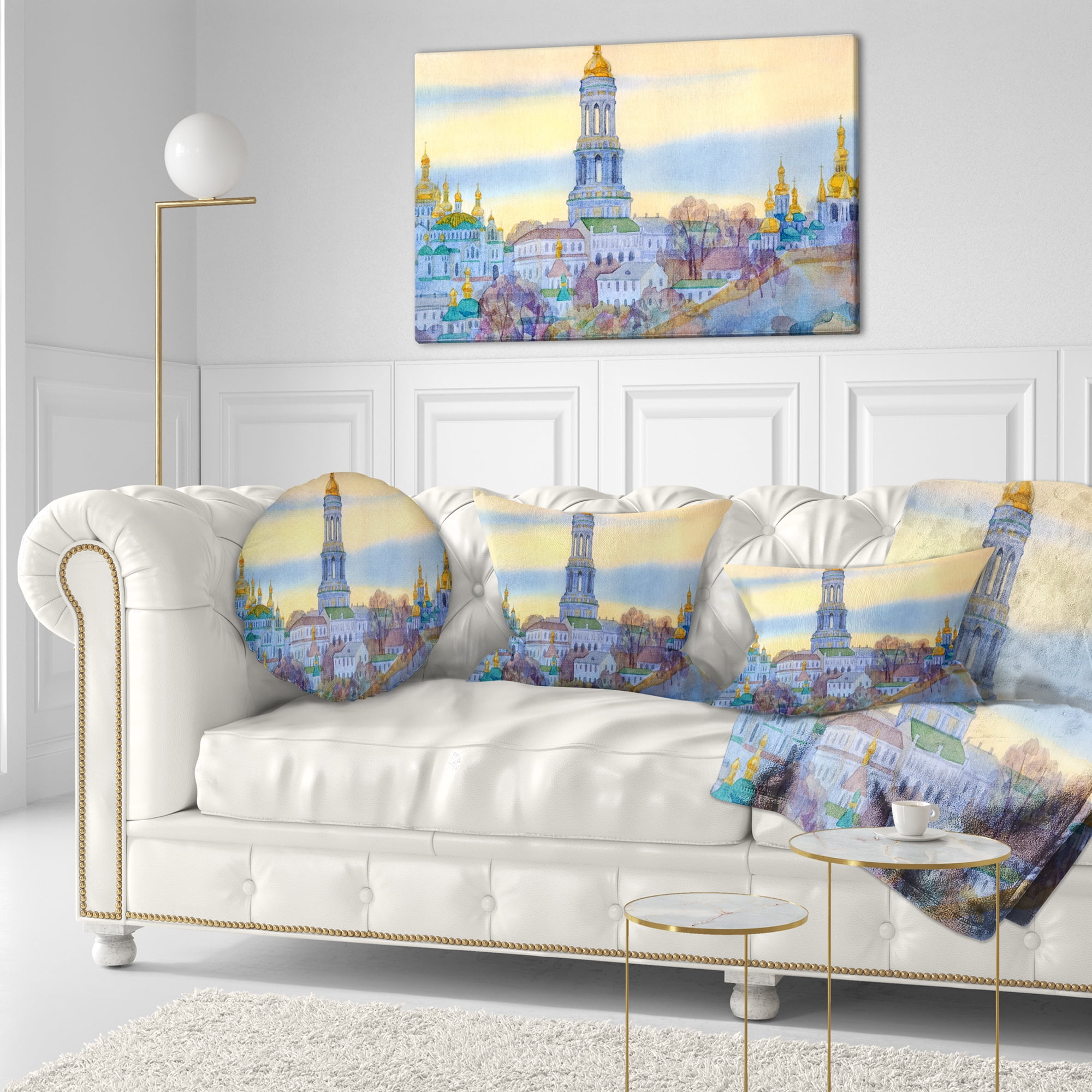 Designart Monastery on Steep Hill - Cityscape Painting Throw Pillow - 12x20