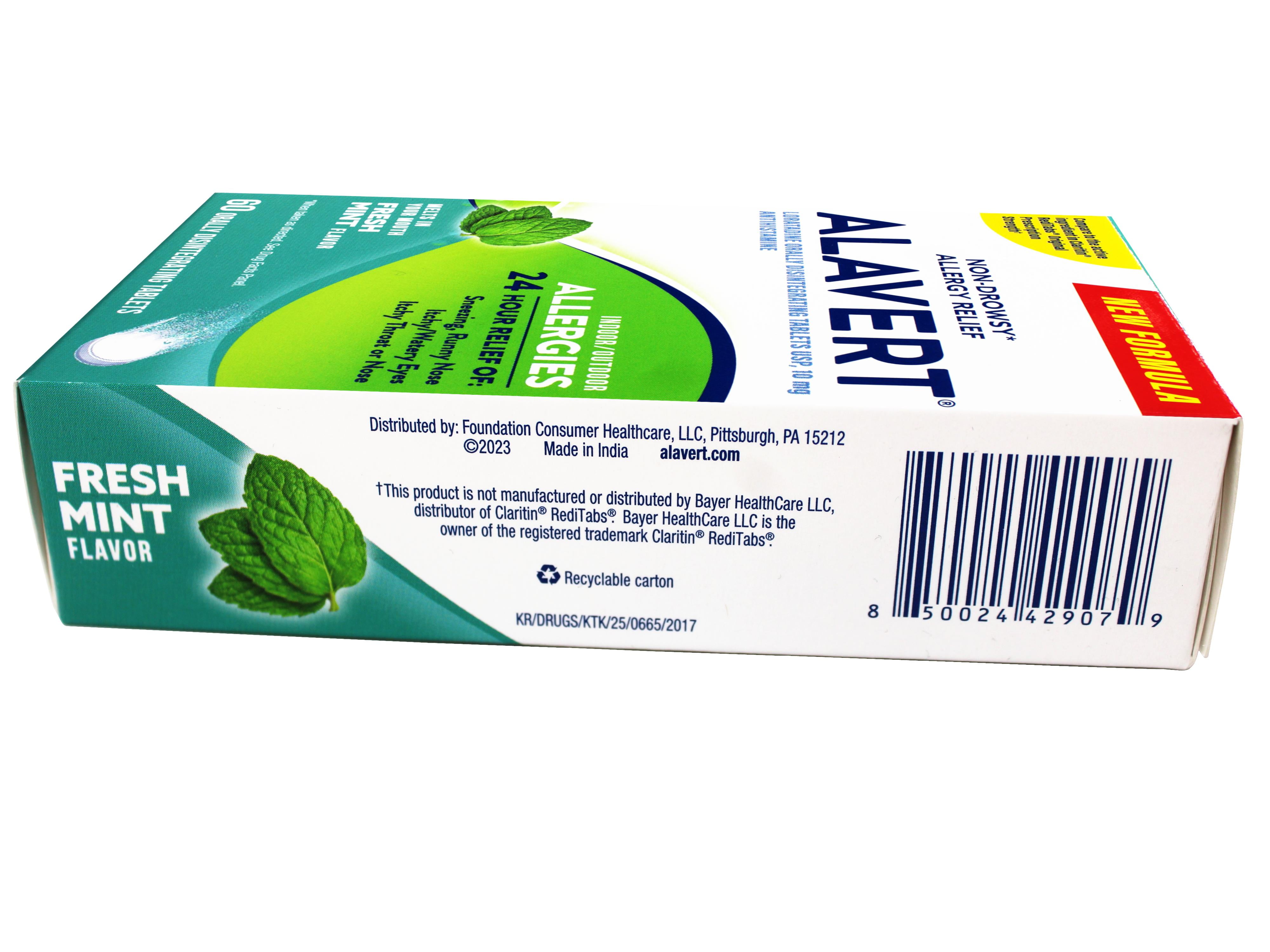 Alavert Allergy 24 Hour Relief, Fresh Mint Flavor, Orally Disintegrating Allergy Tablets, Non-drowsy Antihistamine, Loratadine 10mg, 60 Count - 4 Pack