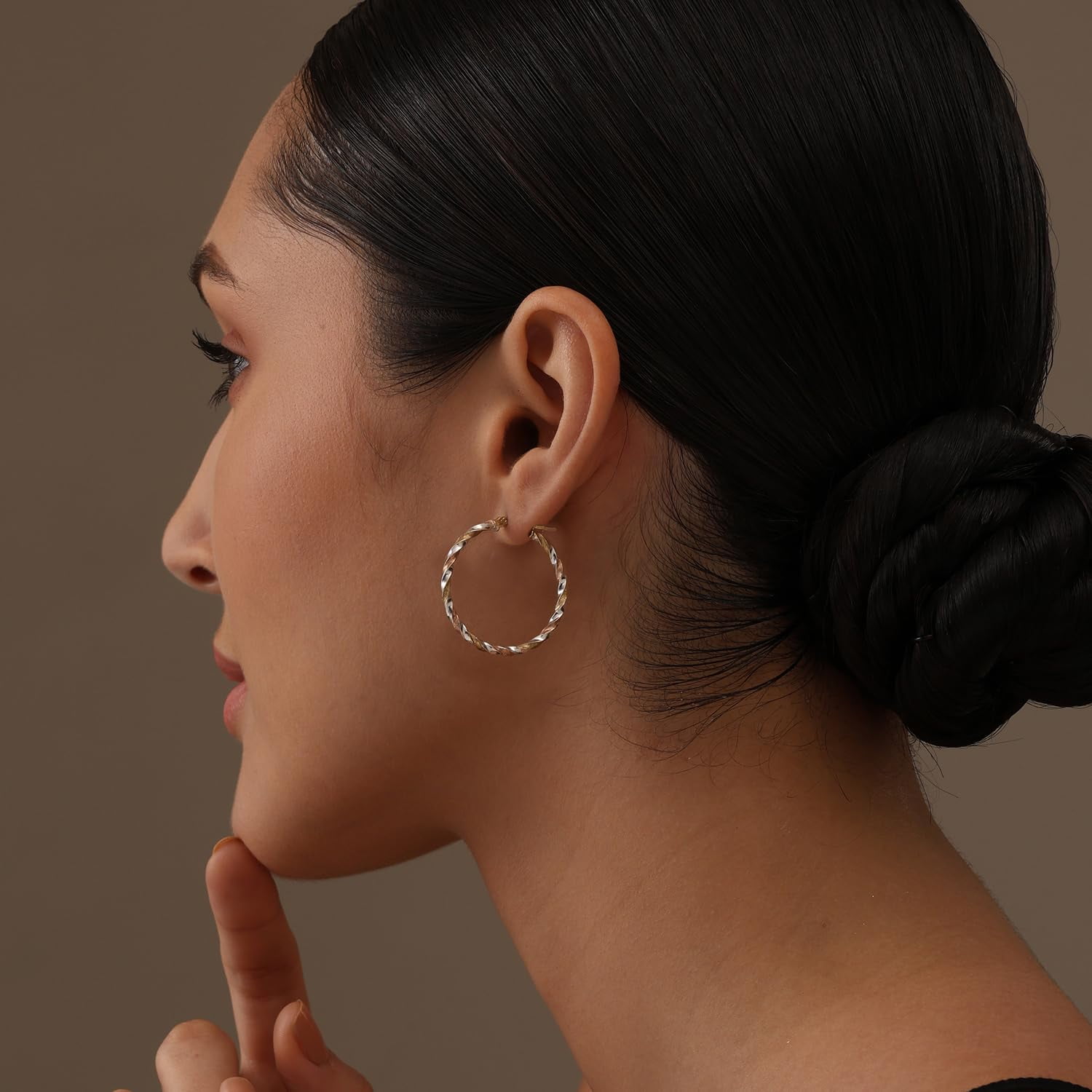 LeCalla 925 Sterling Silver Hoop Earrings Three-Tone Click-Top Light-Weight Italian Design 14K Gold-Plated Medium Earrings for Women 30MM