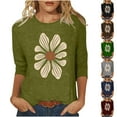 thumbnail image 5 of qucoqpe Women's Summer Fashion Floral Printed Blouses Tops Casual Loose Fit Crew Neck 3/4 Sleeve Shirts, 5 of 5