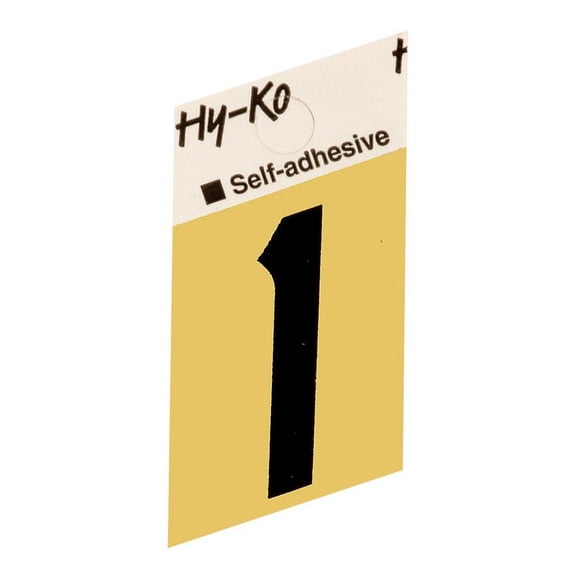 GR-10/1 Address Numbers, "1", Angle-Cut, Black/Gold Aluminum, Adhesive, 1.5-In. - Quantity 10
