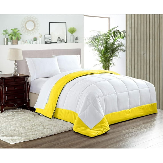 Super King Plus Comforter Dual Tone Yellow Luxurious Collection Microfiber Fill Duvet Insert Box Stiched Quilted Fluffy Soft All Season Comforter with Pillowcases & Premium Piping
