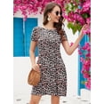 thumbnail image 3 of Chiclily Women's Summer Dresses Casual T Shirt Dresses Fancy Peachy Leopard XL Short Sleeve Flowy Beach Sundress with Pockets, 3 of 7
