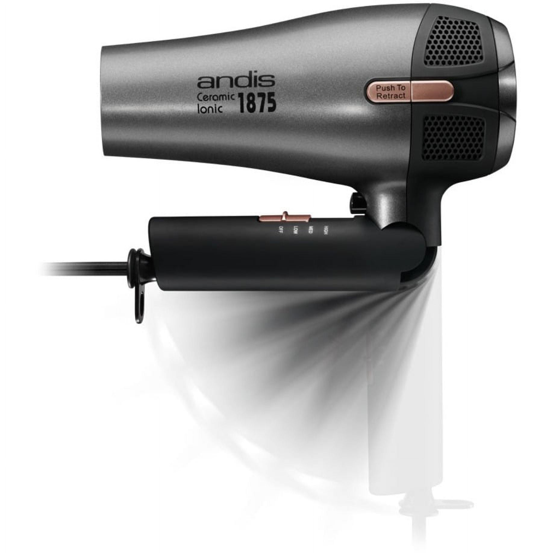 Andis Fold-N-Go 1875 Watt Ceramic Ionic Dryer, Retractable Cord, Black/Silver (80280)