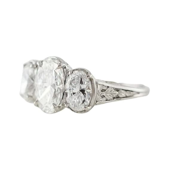 HeartsAndYou 3ct Oval Moissanite Engagement Ring for Women Vintage Inspired Trilogy Solitaire 18k White Gold over Silver