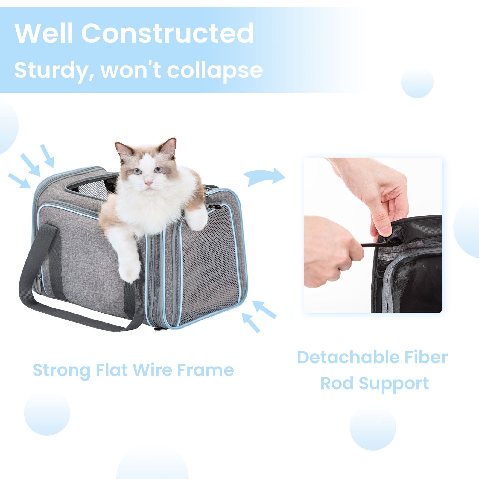 Petsfit Expandable Small Cat Carriers Dog Carrier, Airline Approved Soft-Sided Portable Washable Pet Travel Carrier with Two Extension