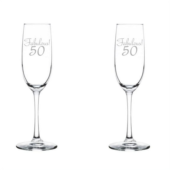 Set of 2 Glass Champagne Flutes Sparkling Wine Glasses Fabulous 50 50th Birthday (8 oz Stemmed)