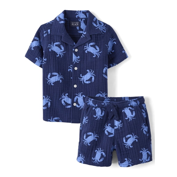 The Children's Place Baby & Toddler Boys Short Sleeve Printed Gauze Set, 2-Piece, Sizes 6M-5T