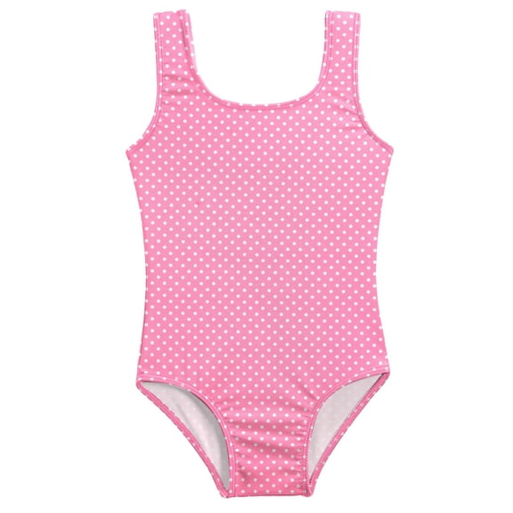 Girls UPF 50 One Piece Swimsuit | Pink w- White Polka Dot
