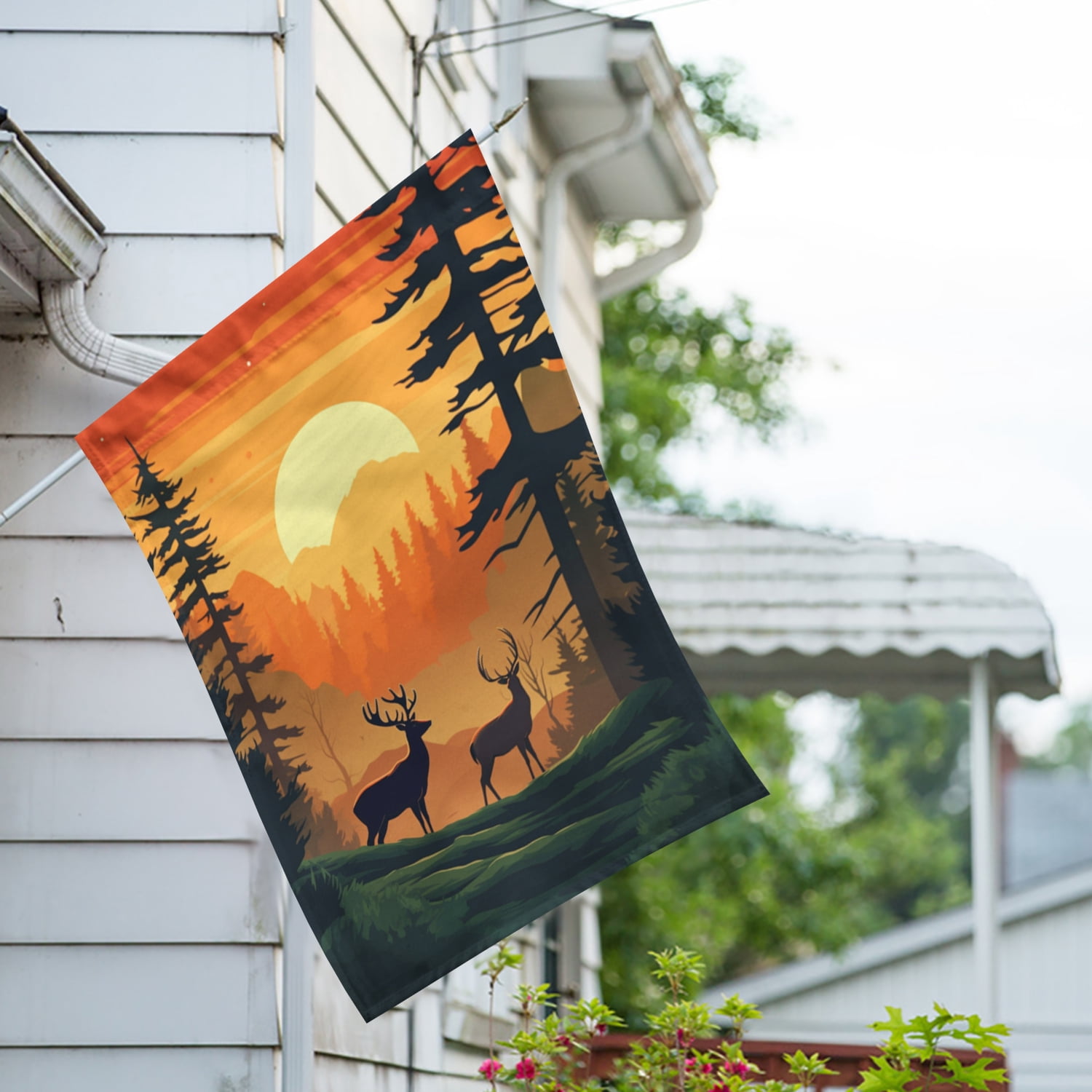 America Forever Peaceful Deer at Sunset House Flag, 28 x 40 inch Double Sided, Wildlife Forest Banner, Nature Outdoor Decor, Peaceful Wilderness Yard Flag