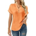 thumbnail image 3 of qolati Womens Blouses Short Sleeve Henley Tops Plus Size Summer V Neck Business Work Shirts Orange XXXL, 3 of 6