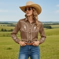 thumbnail image 2 of Cowgirl Shirts for Women Floral Print Western Shirts Long Sleeve Button Down Shirt Country Cowboy Tops Coffee XL, 2 of 5