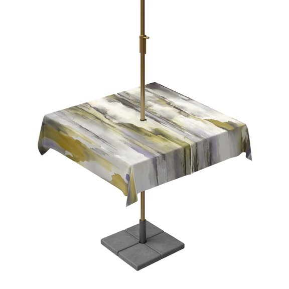 Square Outdoor Tablecloth with Umbrella Hole Yellow Black Outside Table Cloth Waterproof Patio Table Cover Watercolor Modern Abstract Art Vintage Zipper Tablecloths for Picnic Camping 60x60 Inch