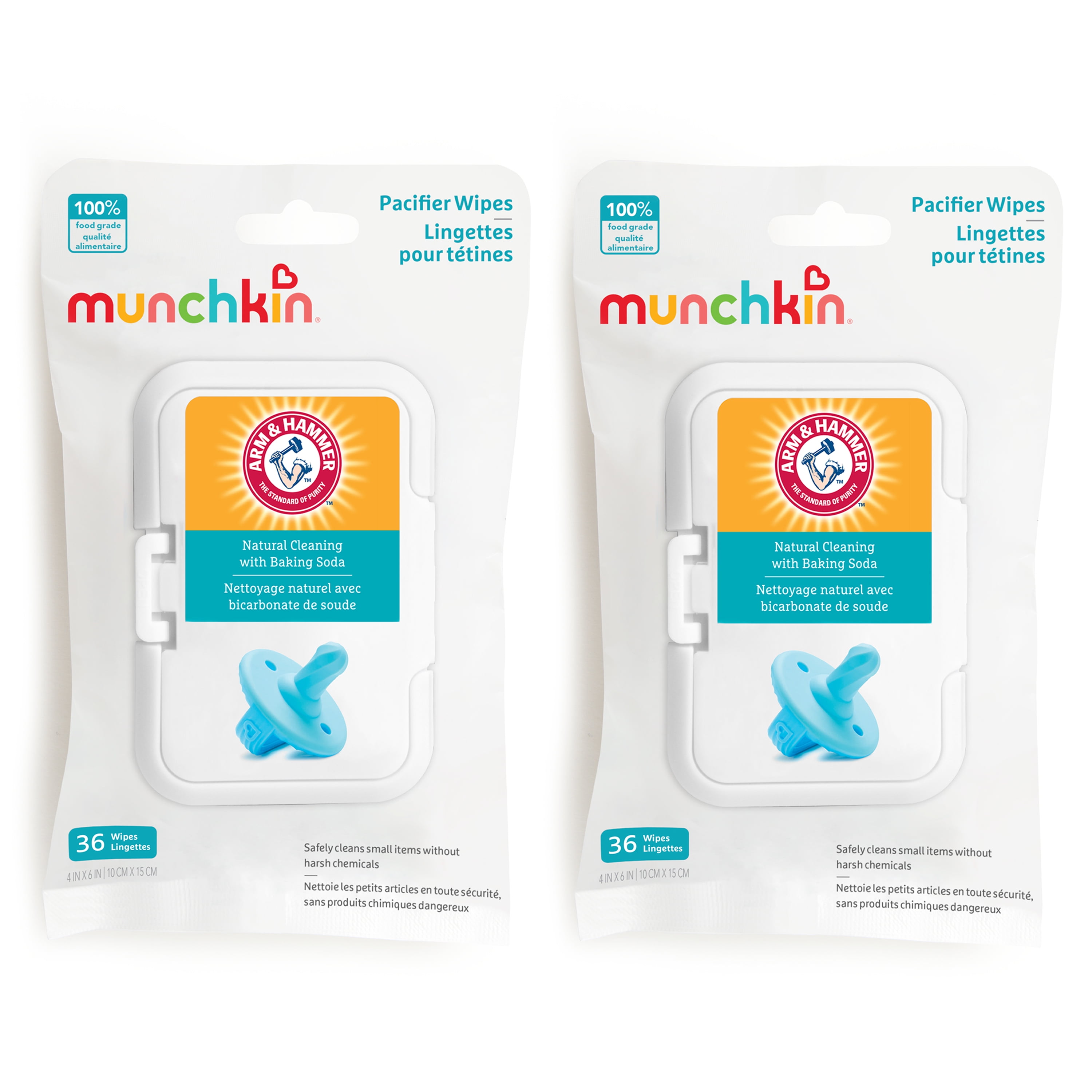 Munchkin Arm and Hammer Pacifier Wipes, 100 Food Grade, 2 Pack, 72
