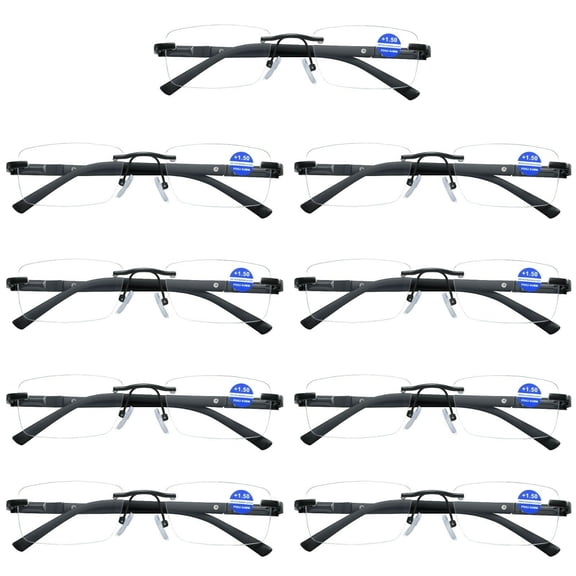 9 Pairs Mens Rectangular Rimless Blue Light Blocking Reading Glasses Spring Hinge Readers  1.00