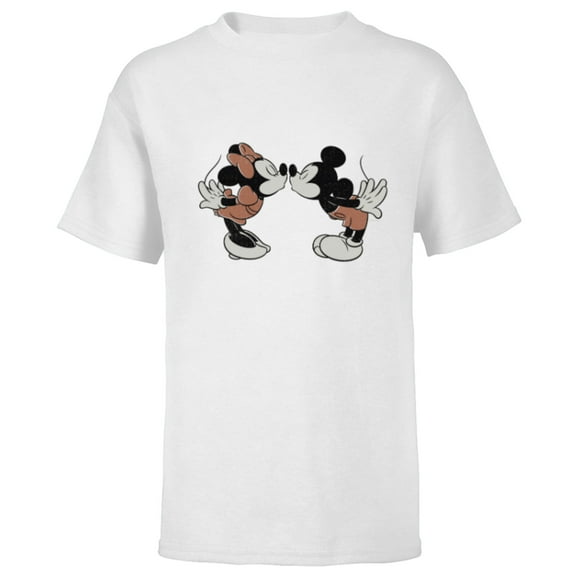 Disney Mickey & Minnie Mouse Sweet Smooch Valentine’s Day - Short Sleeve T-Shirt for Kids - Customized-White