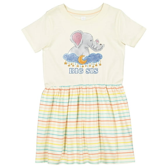 Inktastic Big Sis Cute Elephants with Moon and Stars Girls Toddler Dress