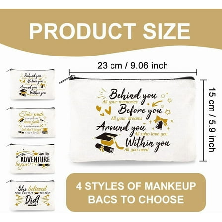 4Pcs Canvas Makeup Bag - 9.06" x 5.9" Graduation Gifts for Her Motivational Cosmetic Bags Travel Organizer Portable Accessories with Zipper Inspirational Gifts for Women
