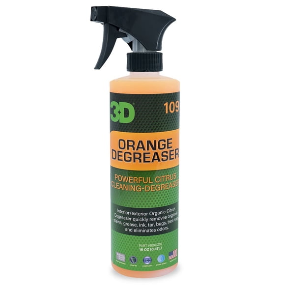 3D Orange Degreaser 16 Fl Oz - Organic Citrus Multi-Surface Cleaner, Removes Grease & Grime from Plastic, Metal, Vinyl, Leather, Carpet, Multi-Use
