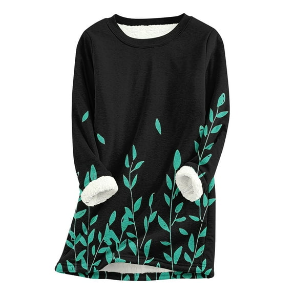 bnaln Jumpers for Women Winter Warm Sherpa Lined Fleece Sweatshirt Vintage Floral Print Crewneck Plus Size Shirts Blouses Fall Winer Long Sleeve Pullover Loungewear Thermal Tops