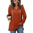 thumbnail image 2 of Otntypg Long Sleeve Tunic Hoodies for Women Fashion Split Hem Drawstring Casual Solid Color V Neck Long Sleeve Hooded Pullover Sweatshirts Tops with Pockets Watermelon Red XXL, 2 of 8